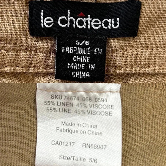 Le Chateau Linen Pants Wide Leg Palazzo Flowy Nautical Neutral Tan Size 6 - Picture 13 of 16